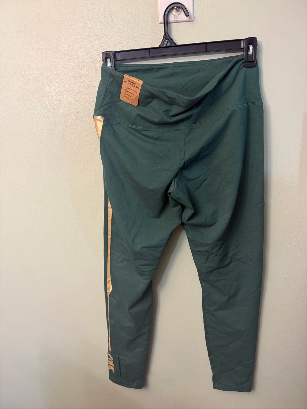 PINK Victoria's Secret Dark Green Leggings with Gold Side Stripe